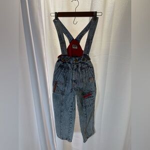 Vintage Boys 4 Acid Wash Jeans Cargo Tapered Cuffed 90s Retro Zip Overalls 496‎